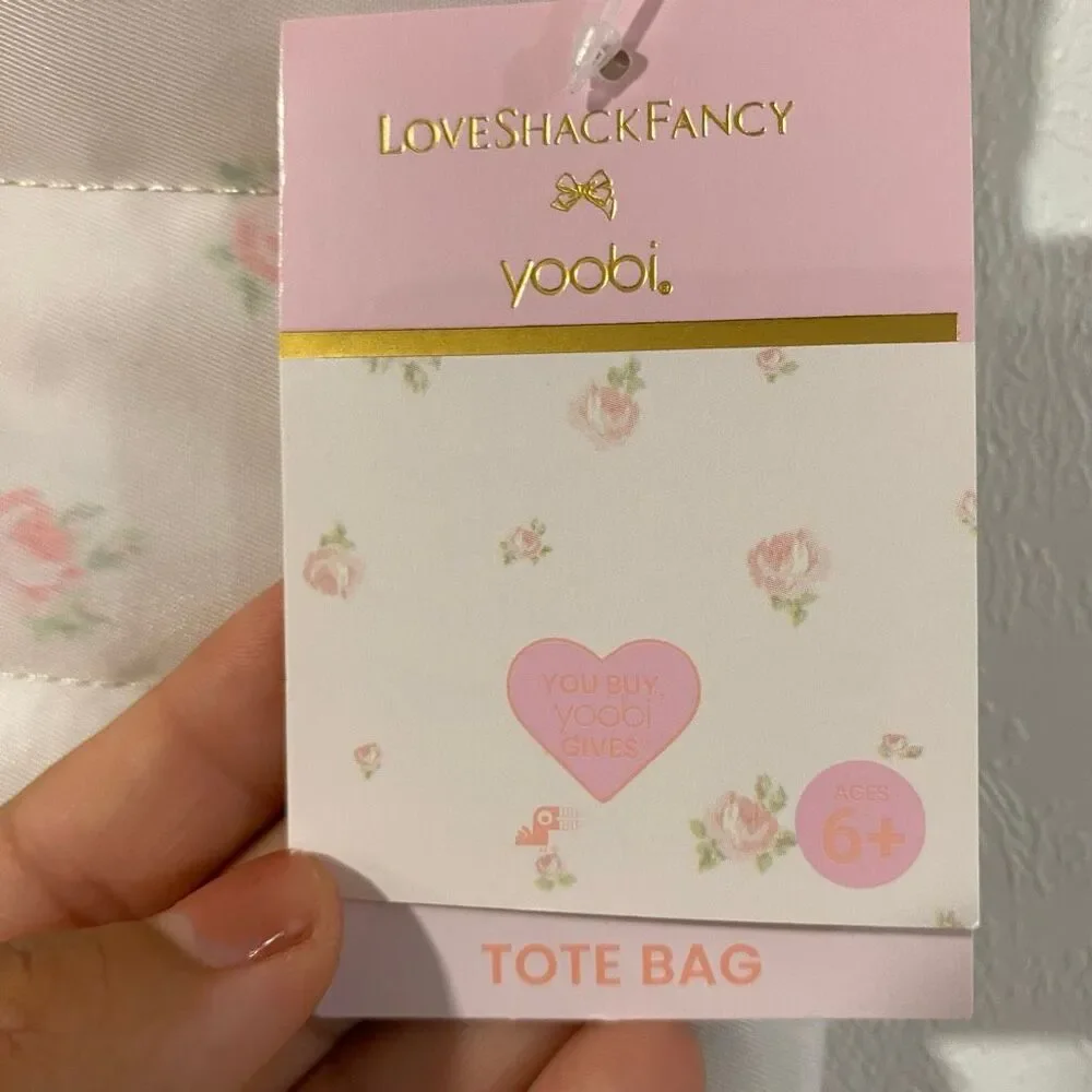 LoveShackFancy x Yoobi Kids Quilted Floral Tote Bag Pink School Travel NWT
